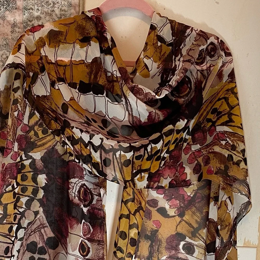 CALVIN KLEIN Sheer Abstract Butterfly Print Scarf
